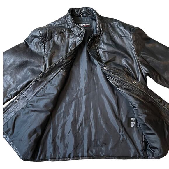 Vintage Kirkland Signature Black Leather Jacket Mens Medium Full Zip Classic - Picture 3 of 10